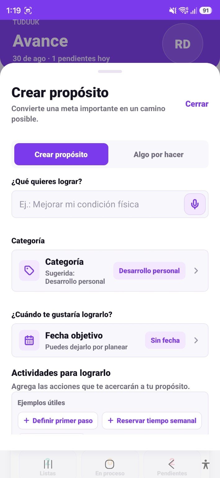 Crear propósito en TUDUUK